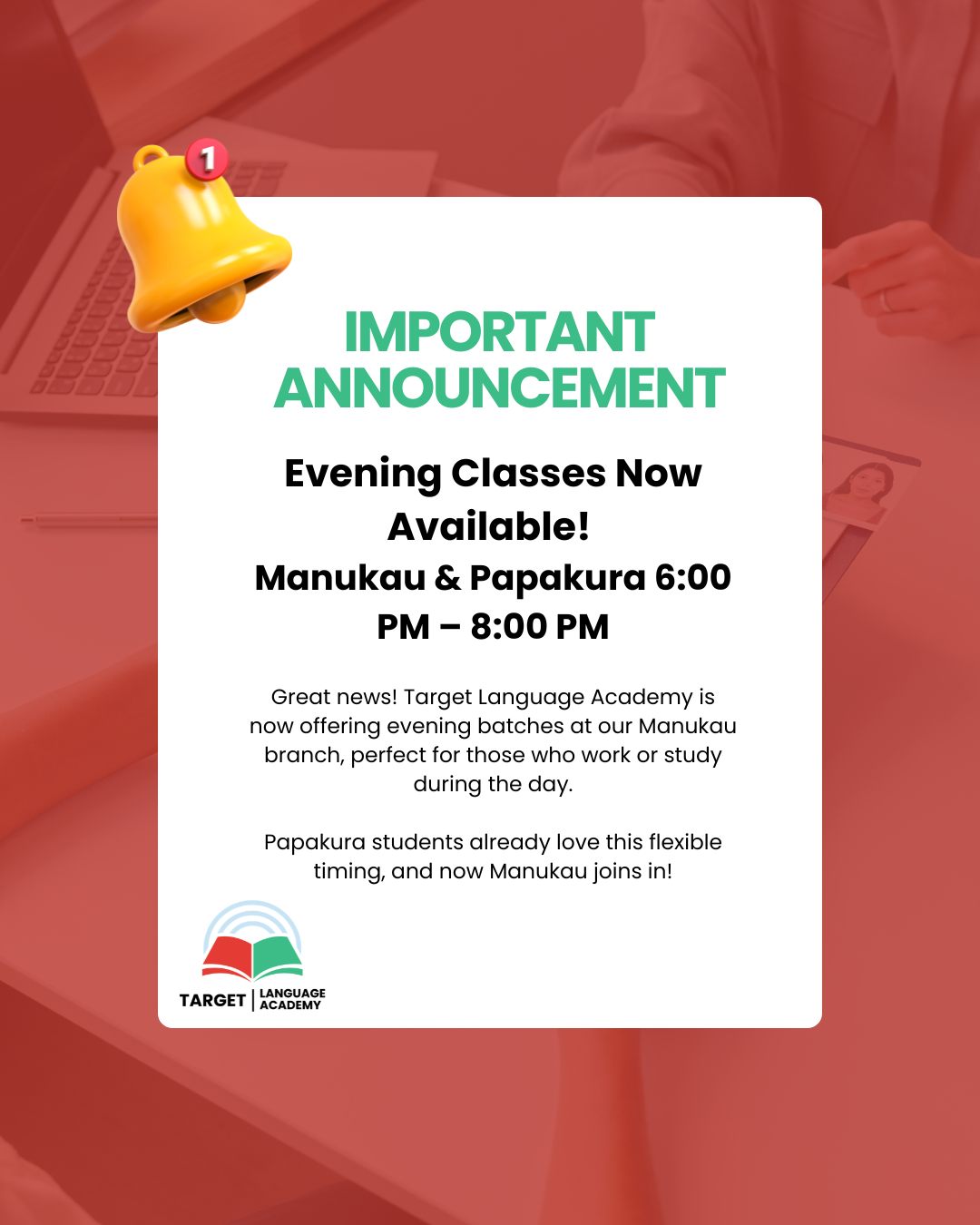 Evening classes available now — message us to get started